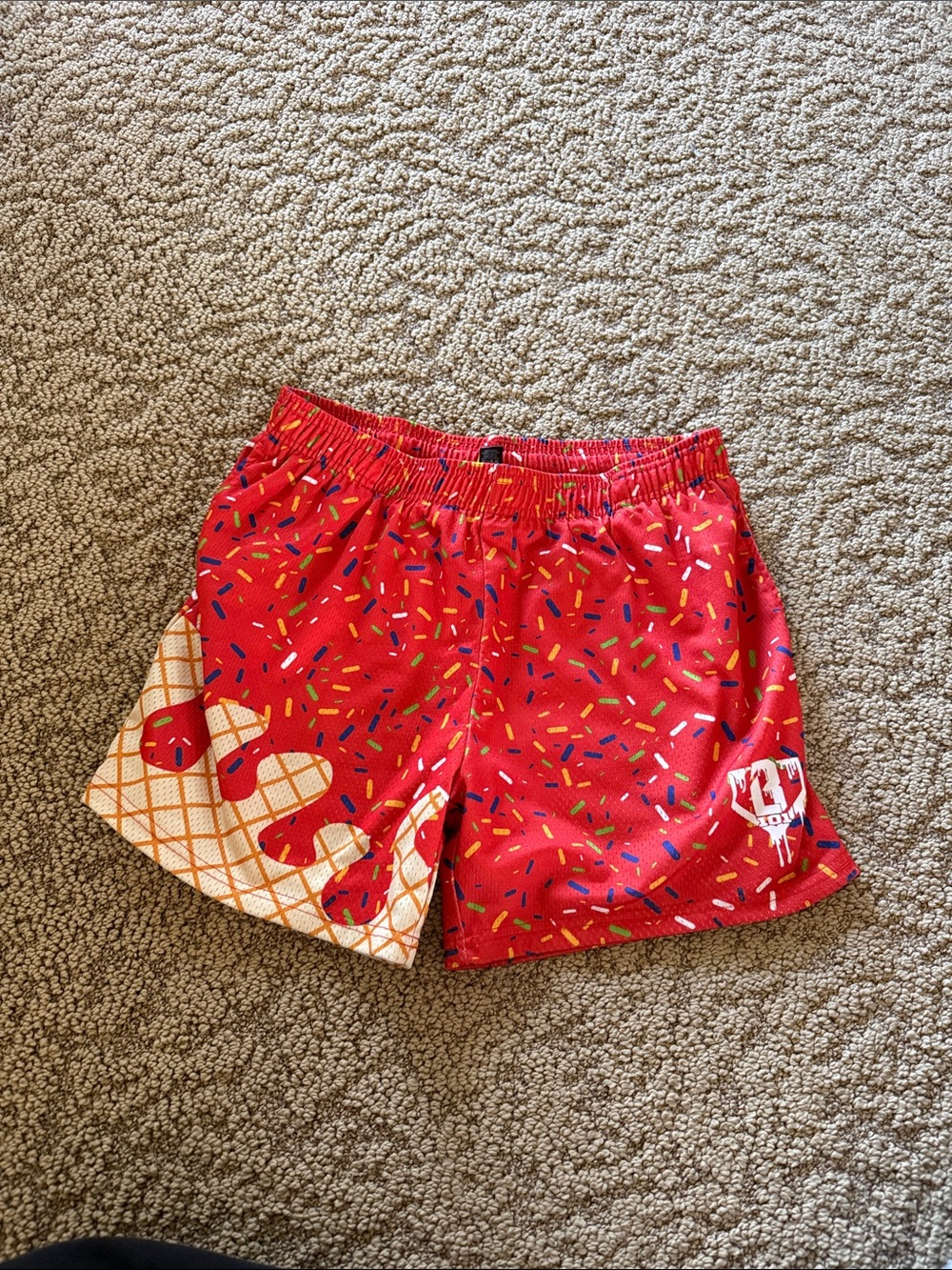 Red Sprinkle Print Athletic Shorts with Waffle Cone Accent